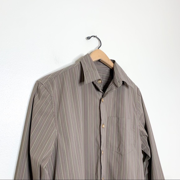 Club Monaco Men's Taupe Colorful Stripe Button Down Shirt XS - Picture 3 of 9